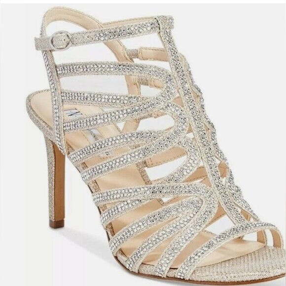 INC Gawdy sparkle womans champagne strappy evening prom special event sandal 7.5 - Picture 1 of 11
